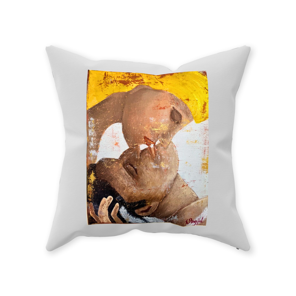 Decorative Pillow - Your Kiss - Hand painted Linen style Throw Cushion - Original Art Pillow