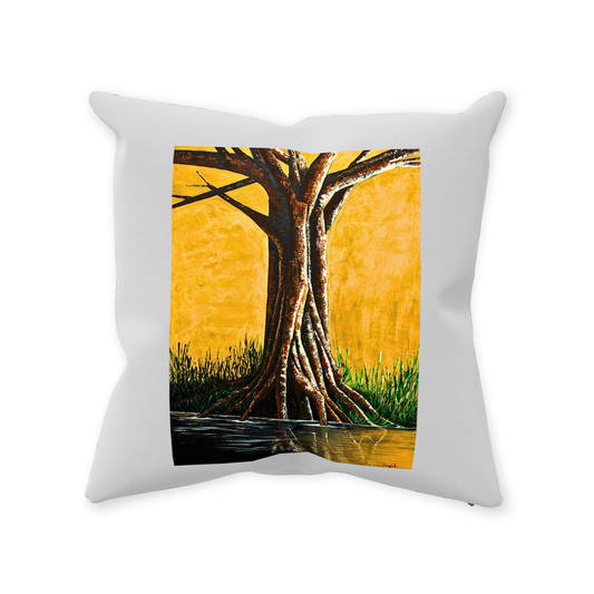 Decorative Pillow - Strength in Vulnerability - Hand painted Linen style Throw Cushion - Original Tree Art Pillow