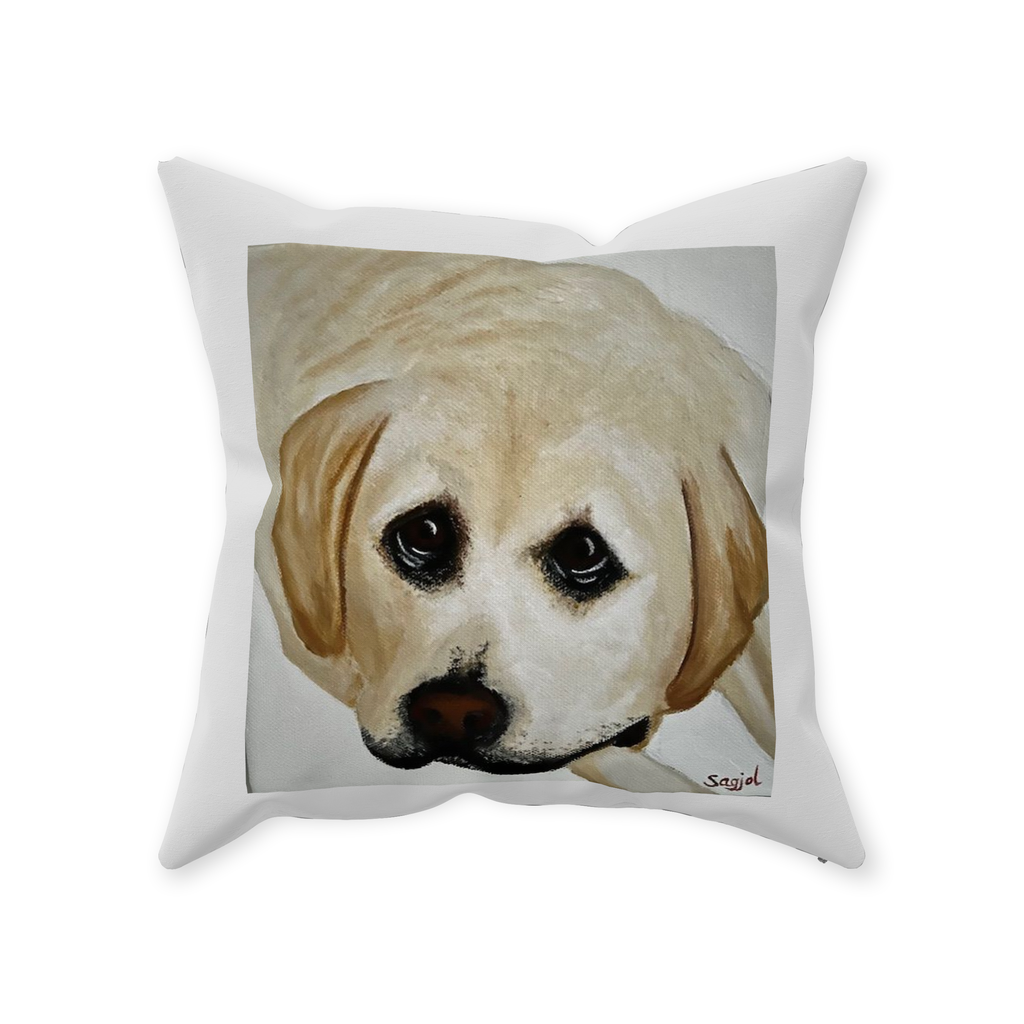 Decorative Pillow - Yellow Lab - Hand painted Linen style Throw Cushion - Original Art Pillow