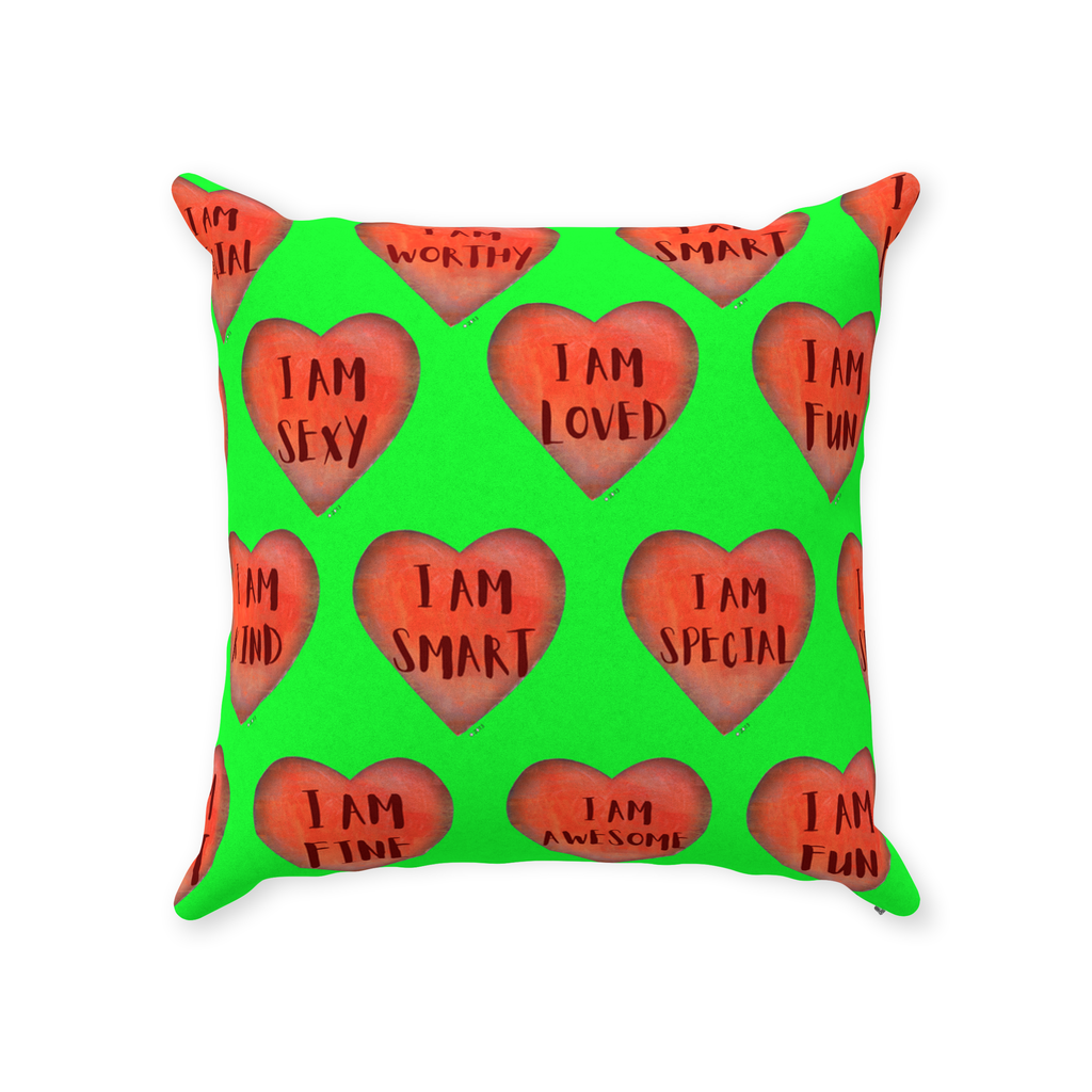 Throw Pillows - Green Motivational Heart Faux Suede Toss Pillow - College Dorm Decor