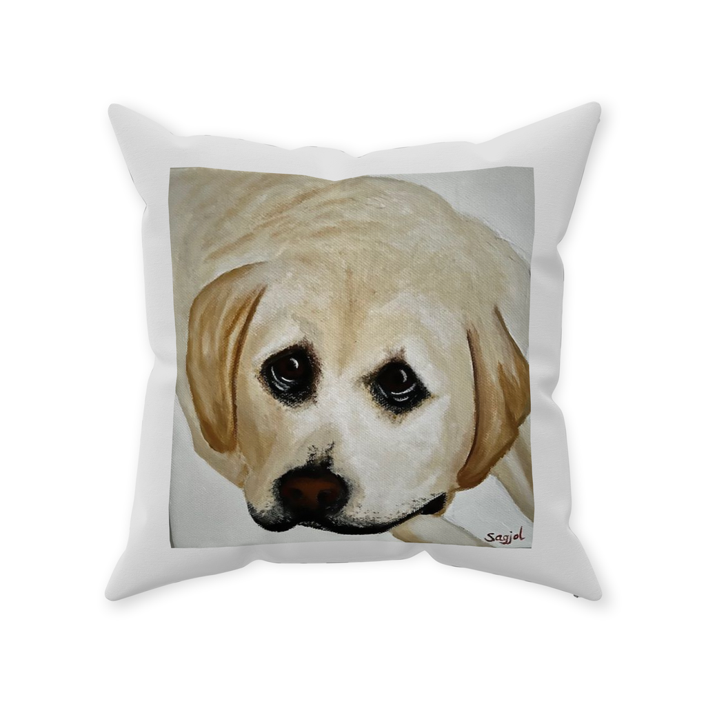 Decorative Pillow - Yellow Lab - Hand painted Linen style Throw Cushion - Original Art Pillow