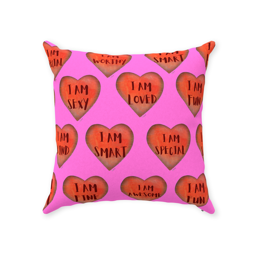 Throw Pillows - Pink Motivational Heart Faux Suede Toss Pillow - College Dorm Decor