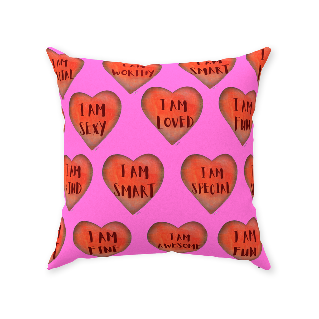 Throw Pillows - Pink Motivational Heart Faux Suede Toss Pillow - College Dorm Decor