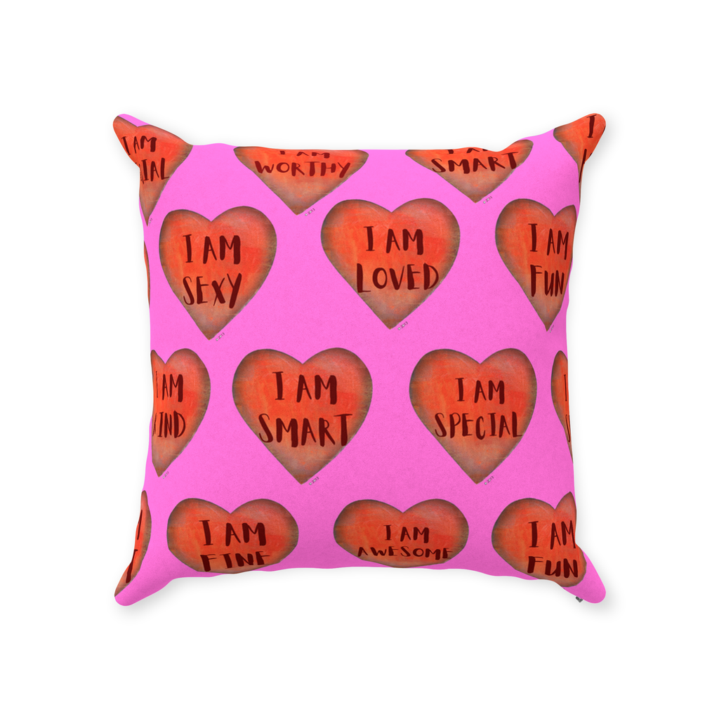 Throw Pillows - Pink Motivational Heart Faux Suede Toss Pillow - College Dorm Decor