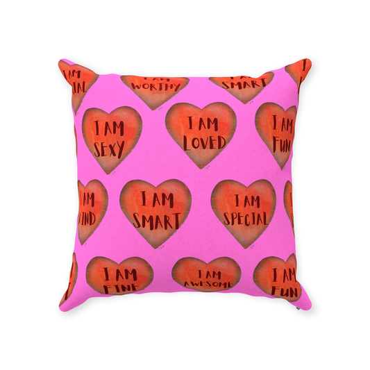 Throw Pillows - Pink Motivational Heart Faux Suede Toss Pillow - College Dorm Decor