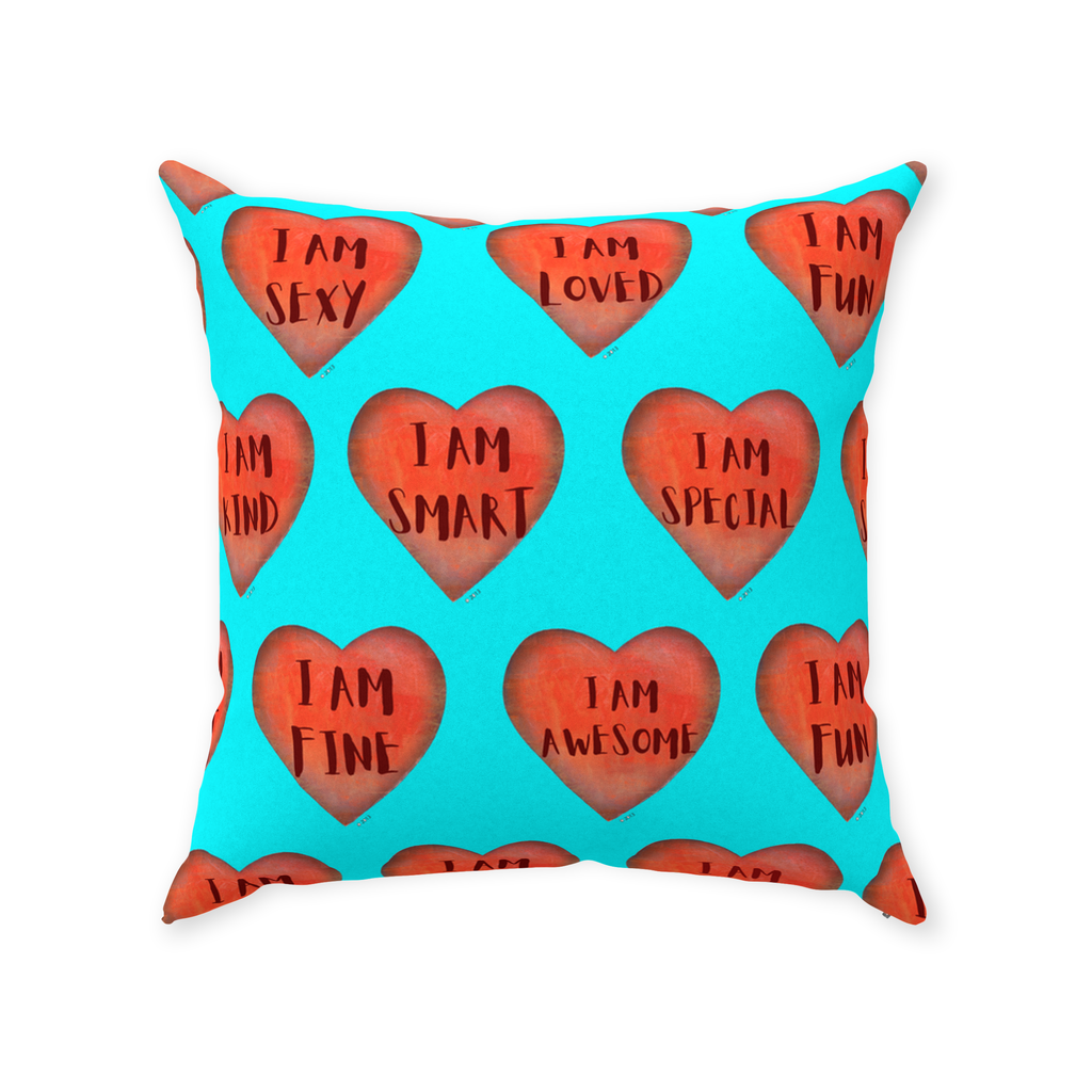 Throw Pillows - Turquoise Motivational Heart Faux Suede Toss Pillow - College Dorm Decor